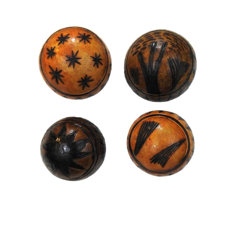 Vintage Small Peruvian Carved Gourd Balls Vase Filler Lacquered Set 4